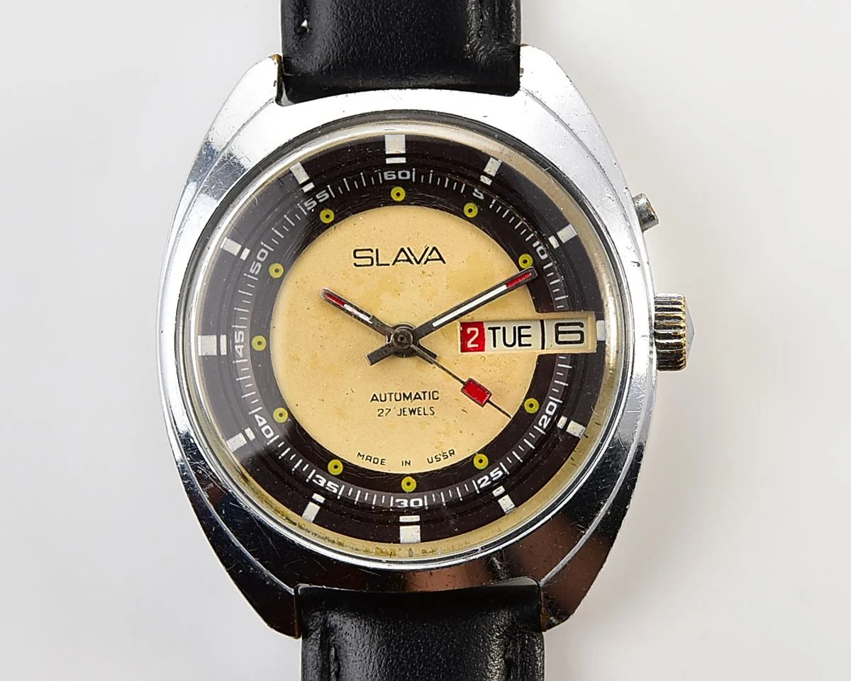 Slava Soviet mechanical vintage watch with automatic self-winding movement