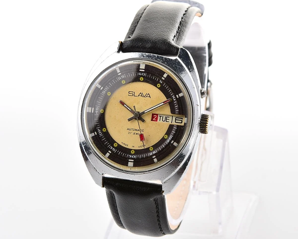 Slava Soviet mechanical vintage watch with automatic self-winding movement