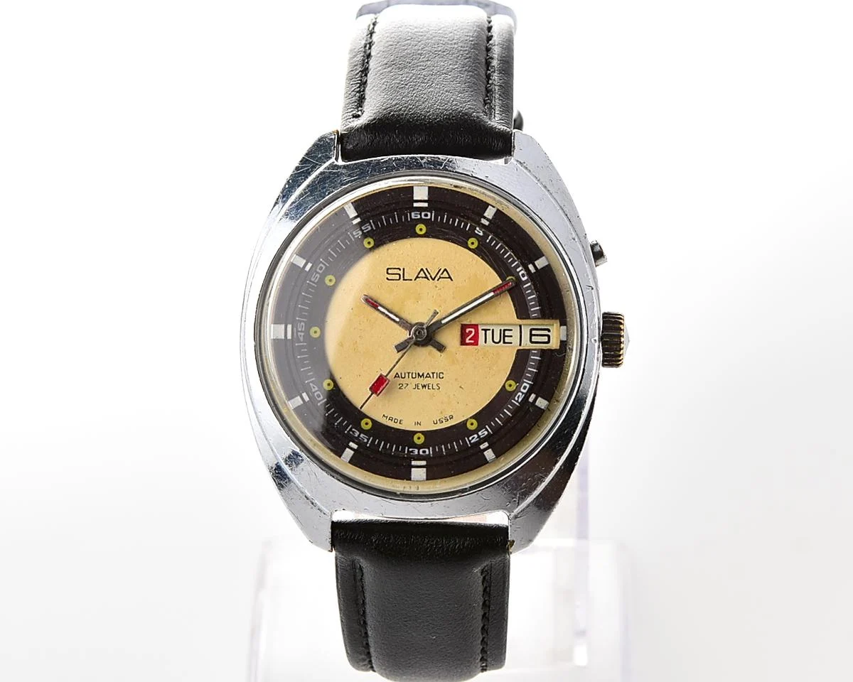 Slava Soviet mechanical vintage watch with automatic self-winding movement