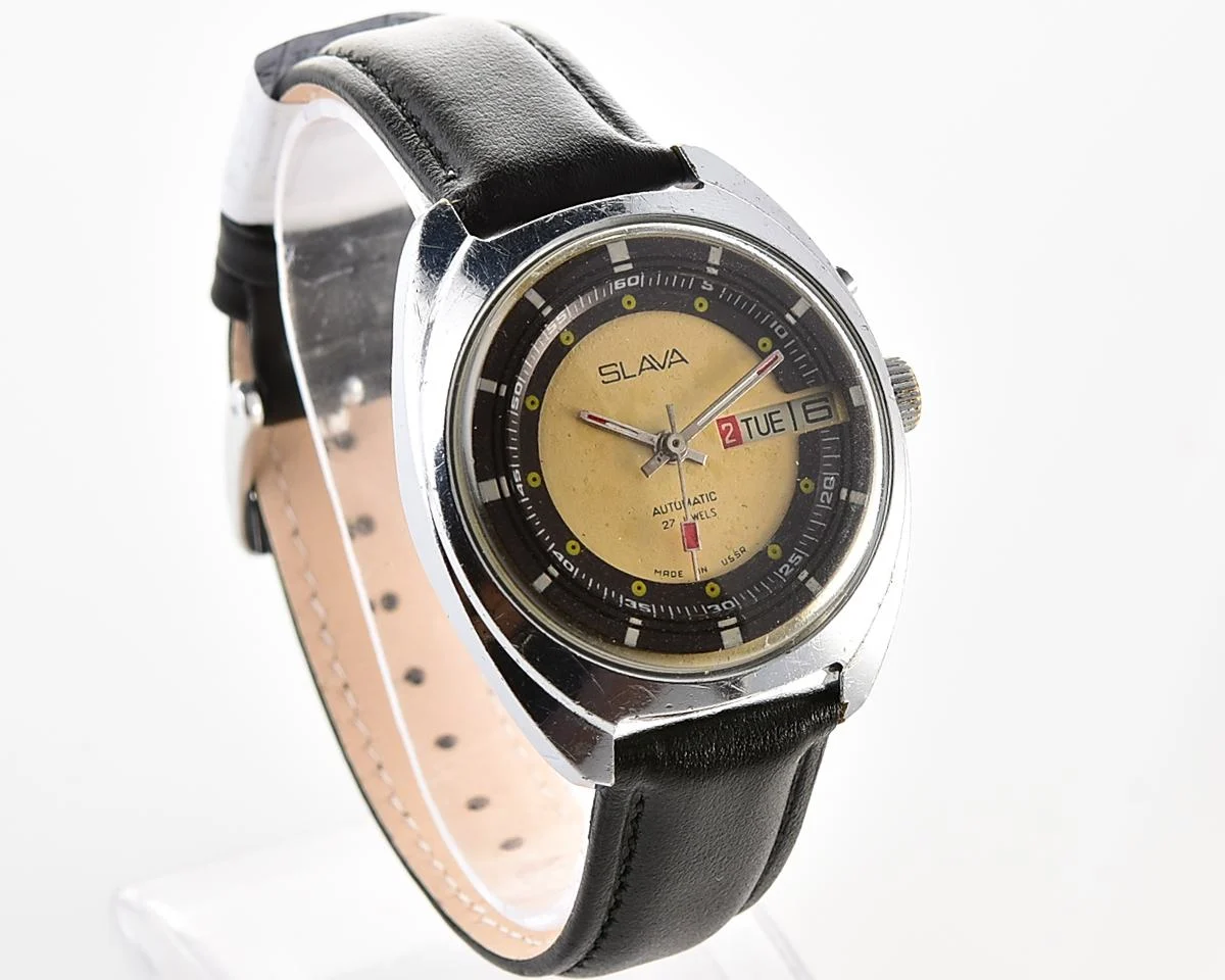 Slava Soviet mechanical vintage watch with automatic self-winding movement