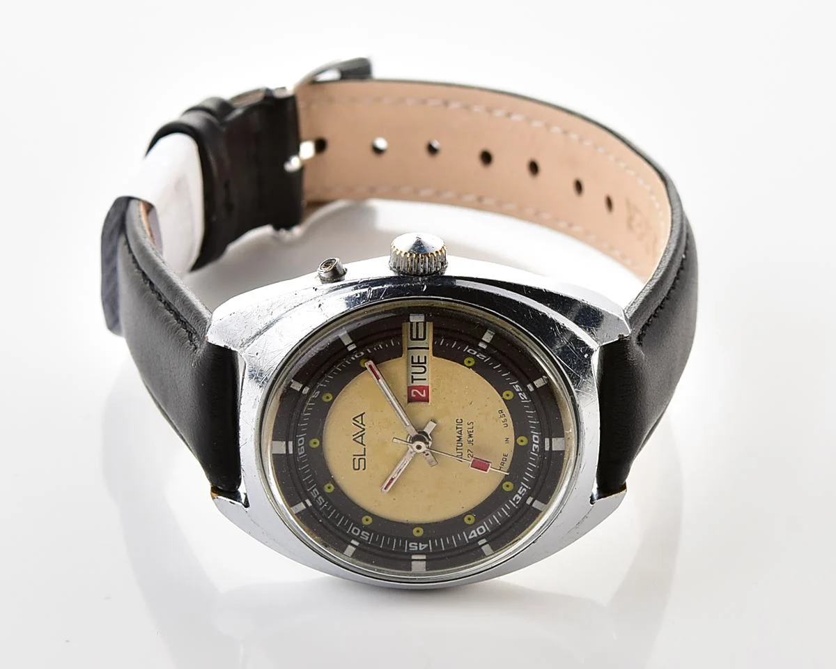 Slava Soviet mechanical vintage watch with automatic self-winding movement