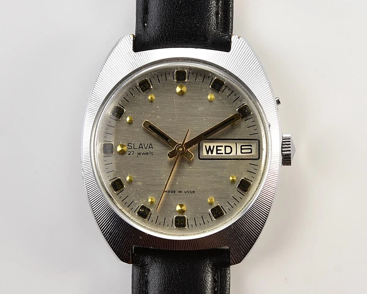 Slava Soviet mechanical vintage watch with automatic self-winding movement