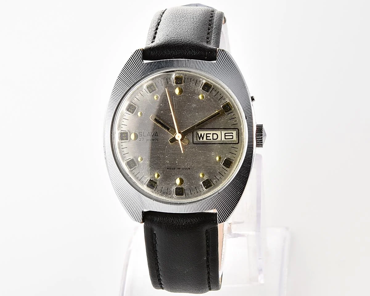 Slava Soviet mechanical vintage watch with automatic self-winding movement