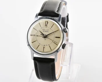 Excellent vintage Soviet mechanical watch Poljot with cream dial & alarm clock function