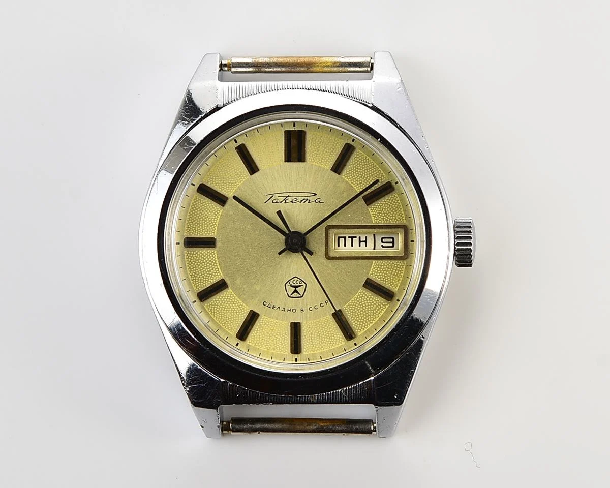 Raketa vintage mechanical wristwatch with double calendar