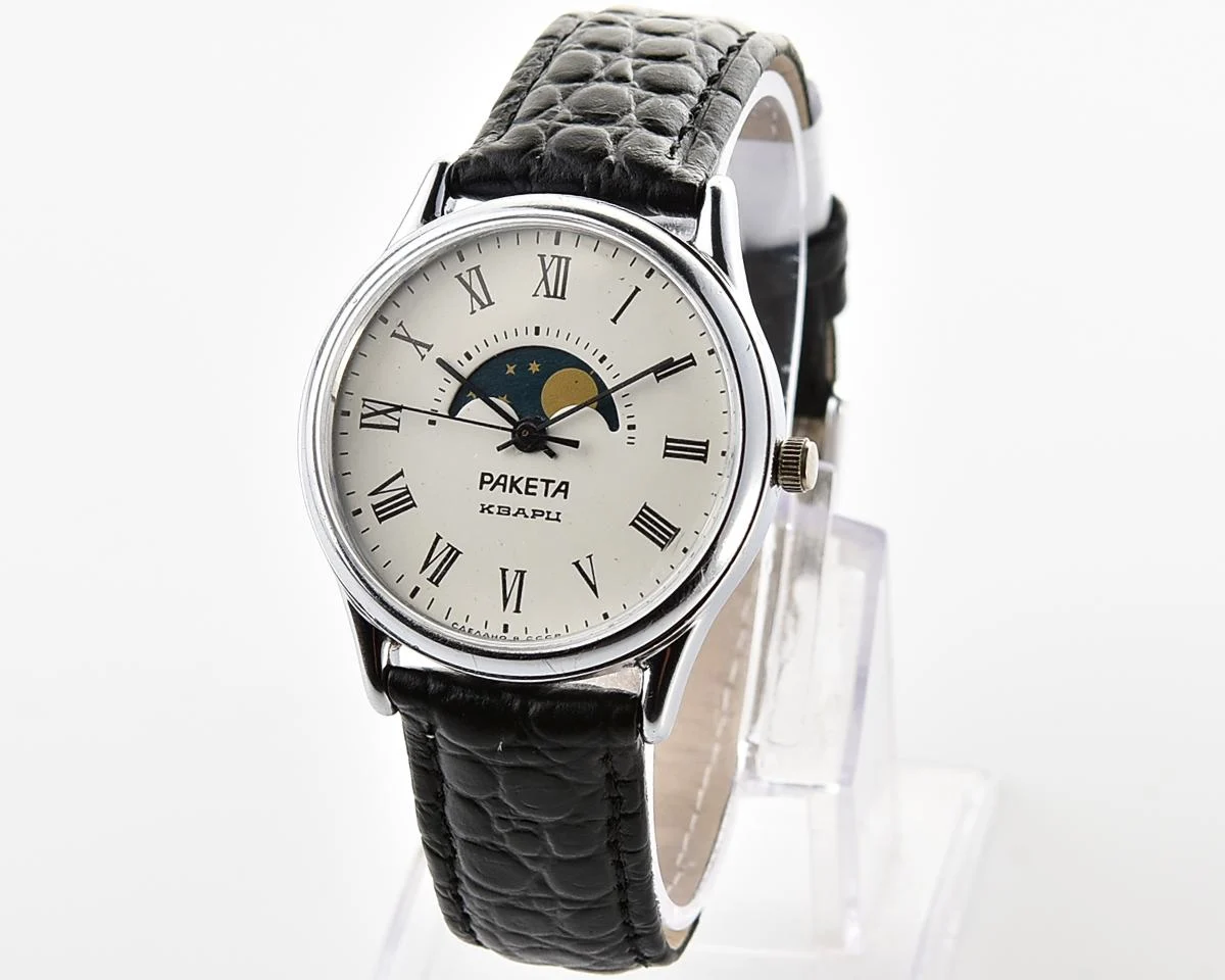 Soviet Raketa Moon Phases quartz wristwatch