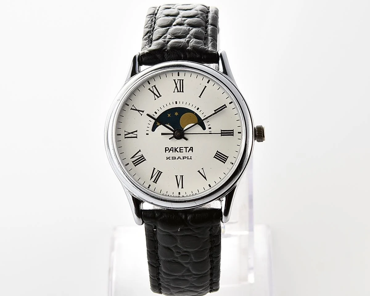 Soviet Raketa Moon Phases quartz wristwatch