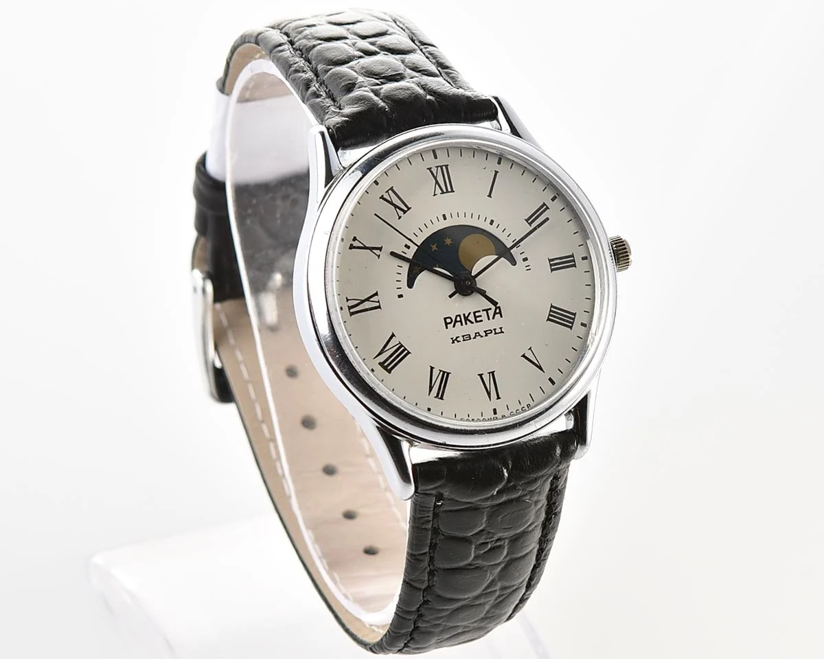 Soviet Raketa Moon Phases quartz wristwatch