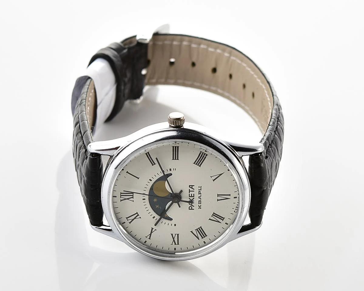 Soviet Raketa Moon Phases quartz wristwatch