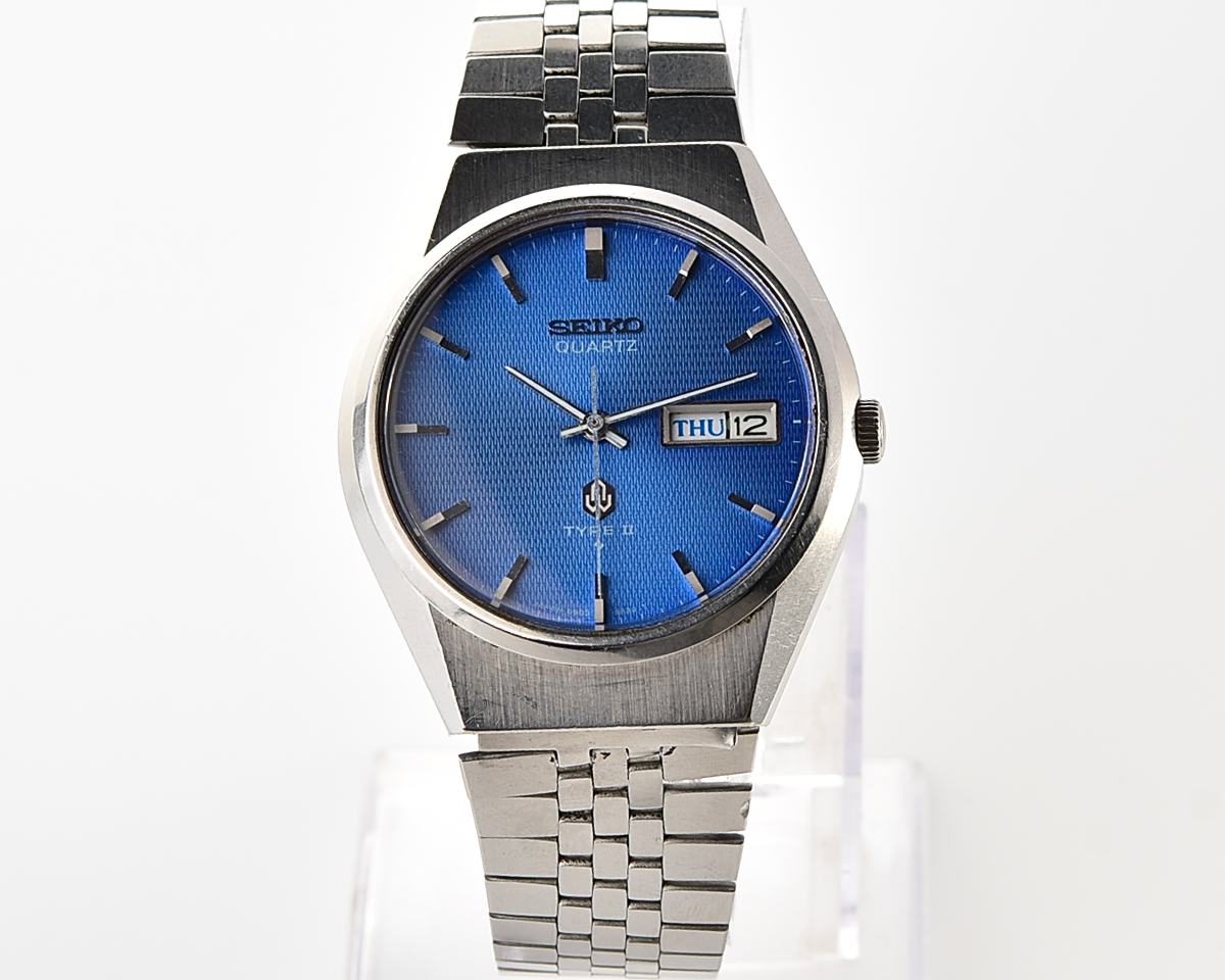 Vintage 1976 Seiko Type II Quartz with Electric Blue Linen Dial 