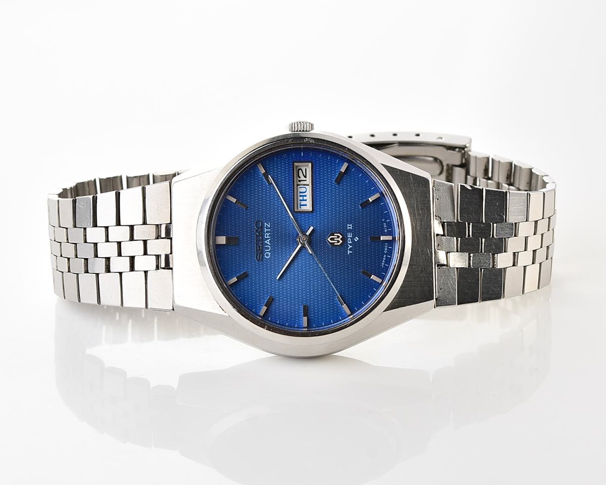 Vintage 1976 Seiko Type II Quartz with Electric Blue Linen Dial