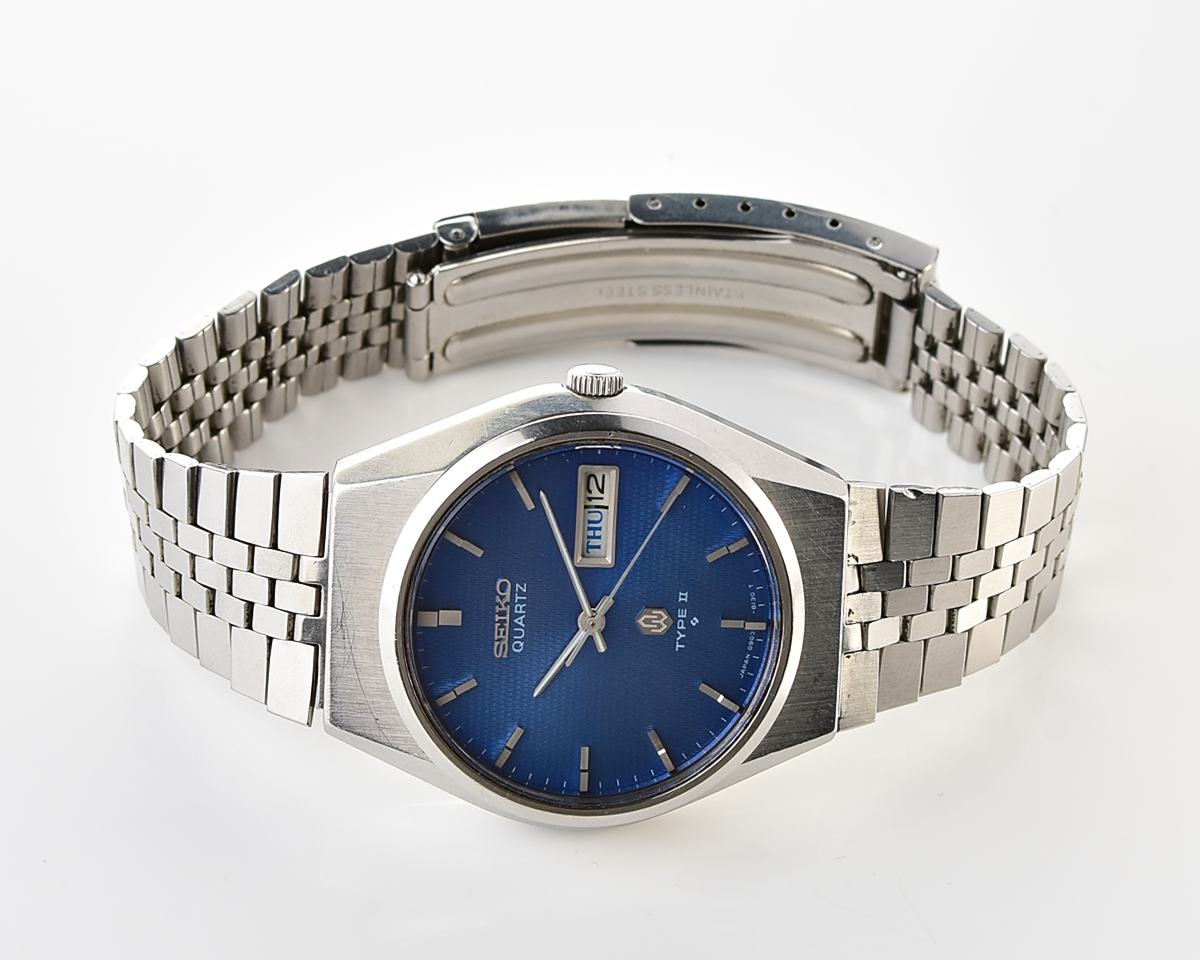 Vintage 1976 Seiko Type II Quartz with Electric Blue Linen Dial