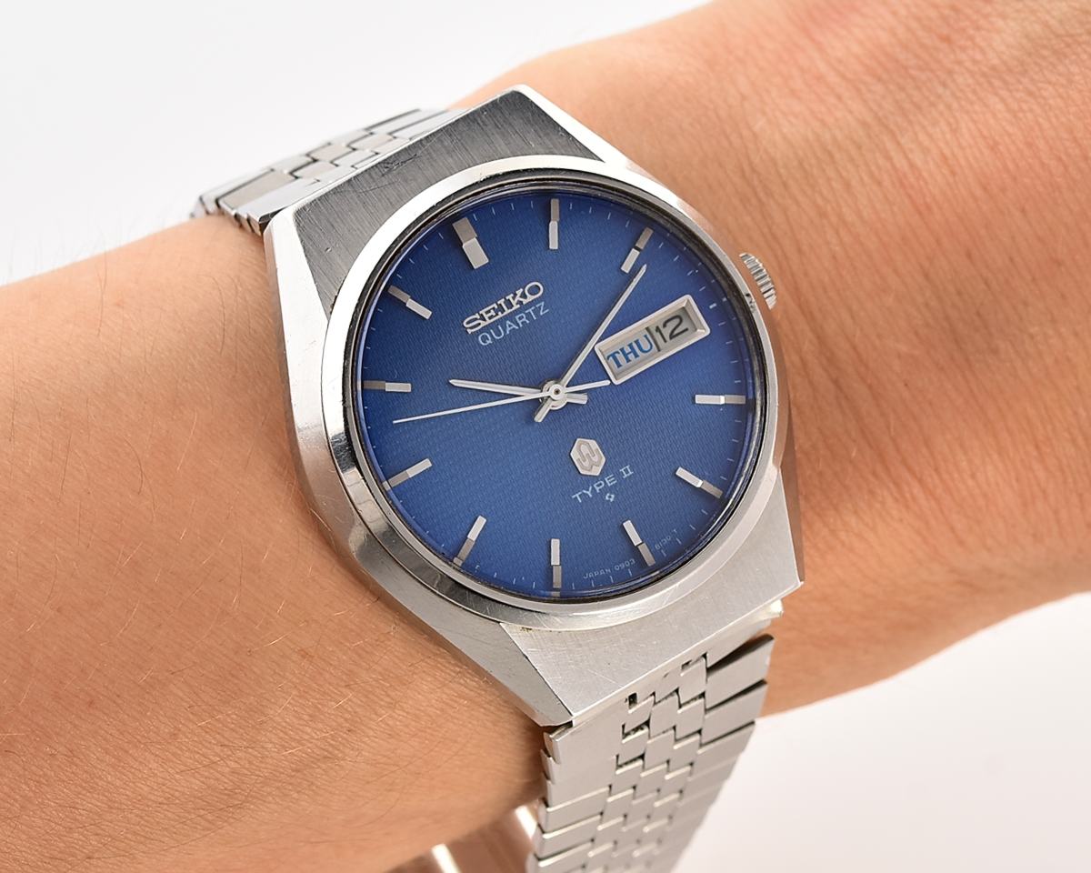 Vintage 1976 Seiko Type II Quartz with Electric Blue Linen Dial