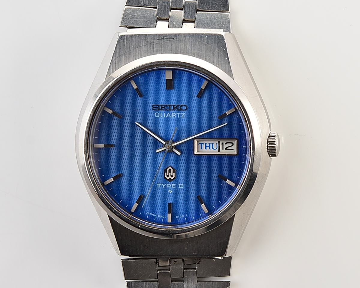Vintage 1976 Seiko Type II Quartz with Electric Blue Linen Dial 