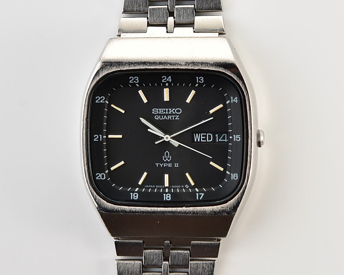 SEIKO Quartz stainless steel automatic quartz TV dial watch with day/date calendar, from September 1979