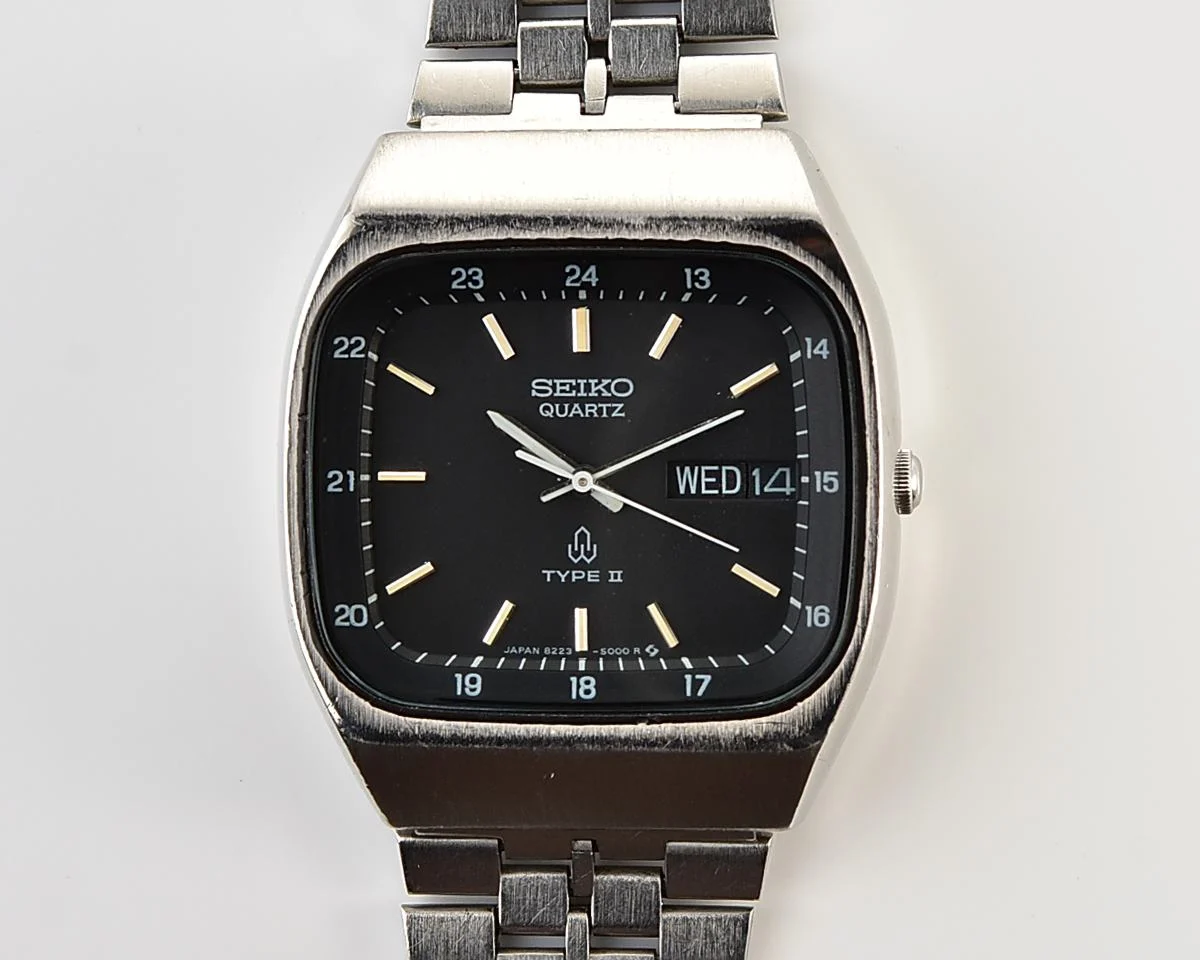Seiko Quartz stainless steel quartz TV dial watch with day/date calendar, from September 1979