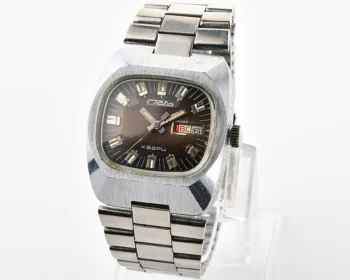 Vintage Soviet Slava quartz wristwatch with beautiful faceted crystal