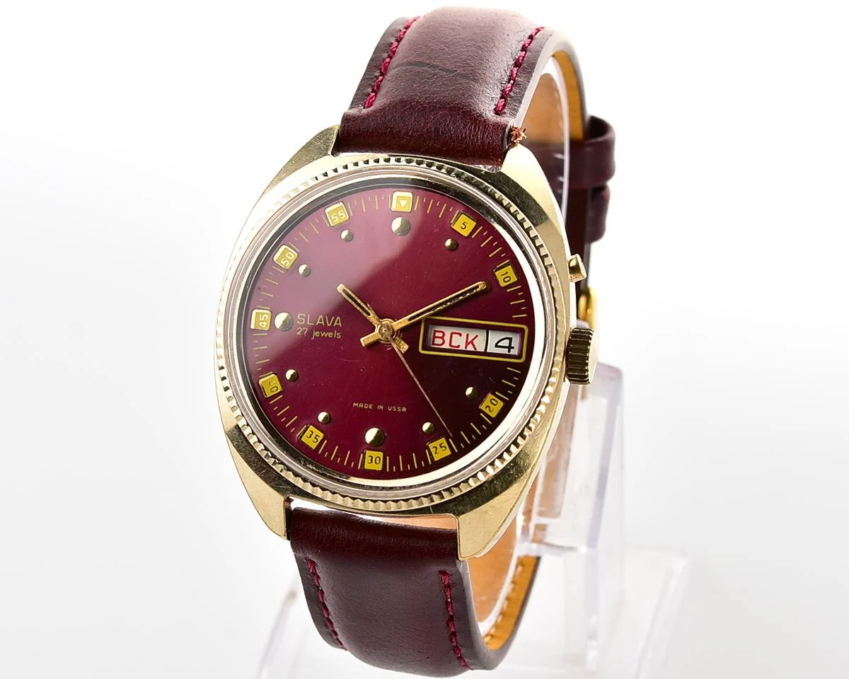 Excellent Soviet Slava gold-plated mechanical wristwatch