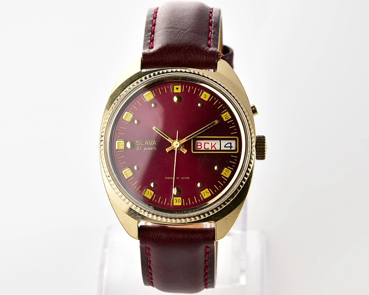 Excellent Soviet Slava gold-plated mechanical wristwatch
