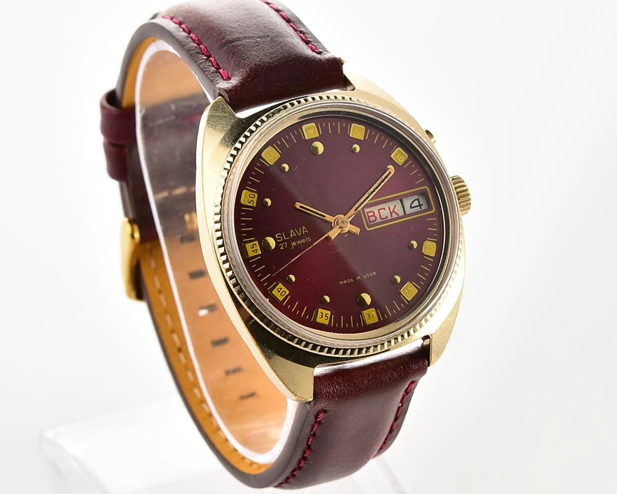 Excellent Soviet Slava gold-plated mechanical wristwatch