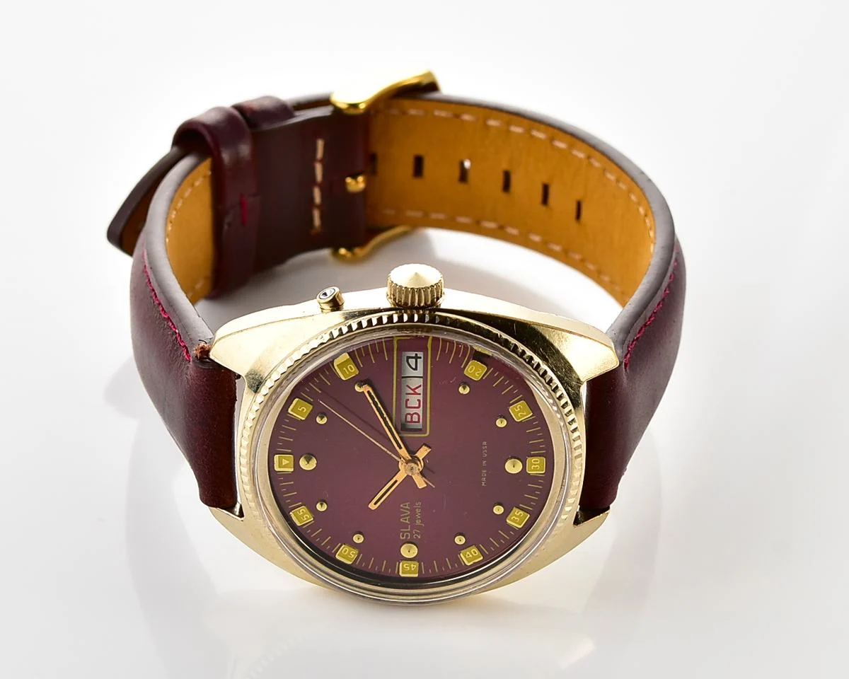 Excellent Soviet Slava gold-plated mechanical wristwatch