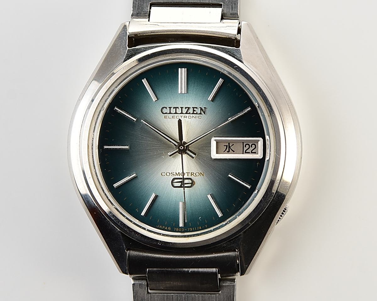Rare 1974 Citizen Cosmotron Electronic 7804A Hi-Beat JDM Vintage Watch - Teal Sunburst Gradient Dial & Original Bracelet