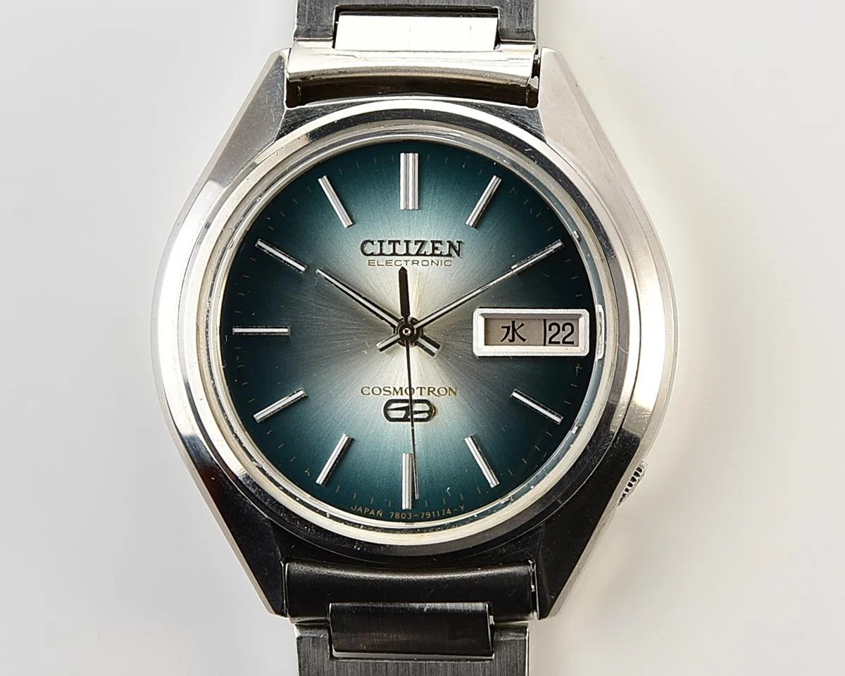 Rare 1974 Citizen Cosmotron Electronic 7804A Hi-Beat JDM Vintage Watch - Teal Sunburst Gradient Dial & Original Bracelet