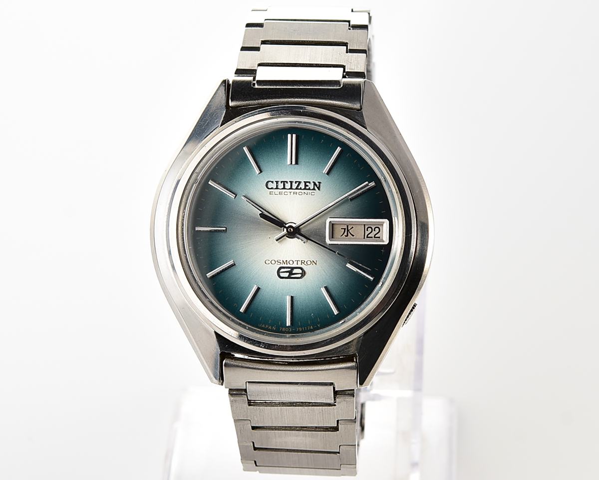 Rare 1974 Citizen Cosmotron Electronic 7804A Hi-Beat JDM Vintage Watch - Teal Sunburst Gradient Dial & Original Bracelet