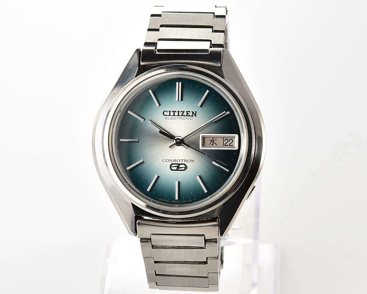 Rare 1974 Citizen Cosmotron Electronic 7804A Hi-Beat JDM Vintage Watch - Teal Sunburst Gradient Dial & Original Bracelet