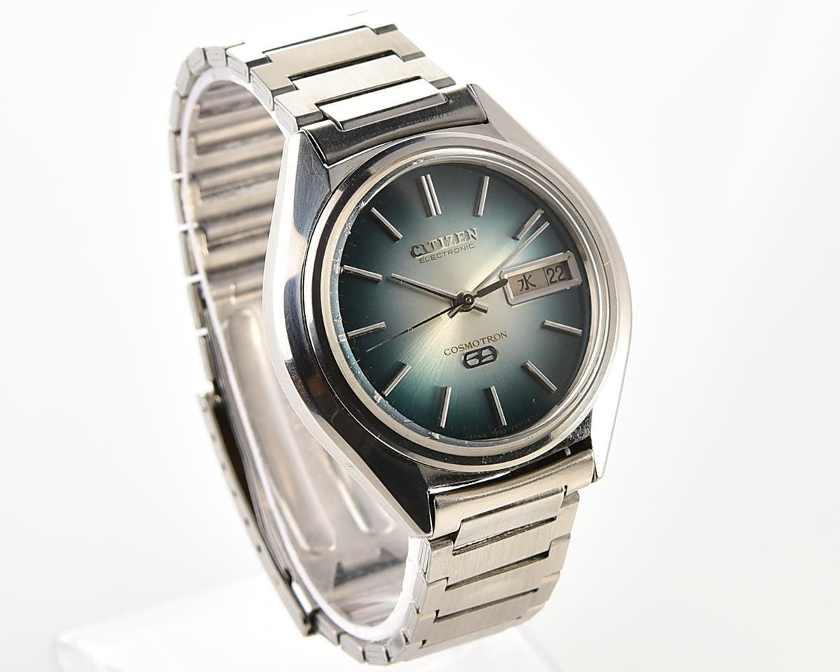 Rare 1974 Citizen Cosmotron Electronic 7804A Hi-Beat JDM Vintage Watch - Teal Sunburst Gradient Dial & Original Bracelet