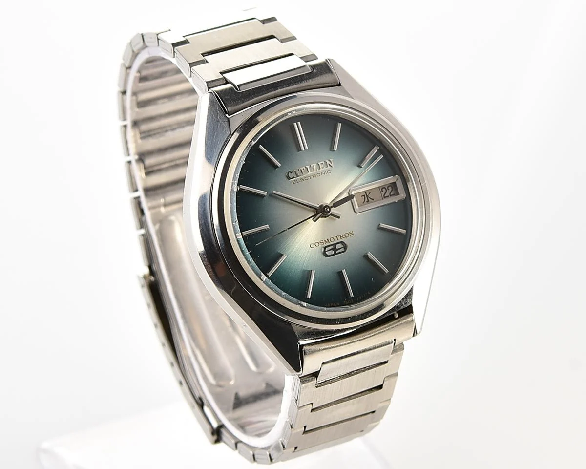 Rare 1974 Citizen Cosmotron Electronic 7804A Hi-Beat JDM Vintage Watch - Teal Sunburst Gradient Dial & Original Bracelet