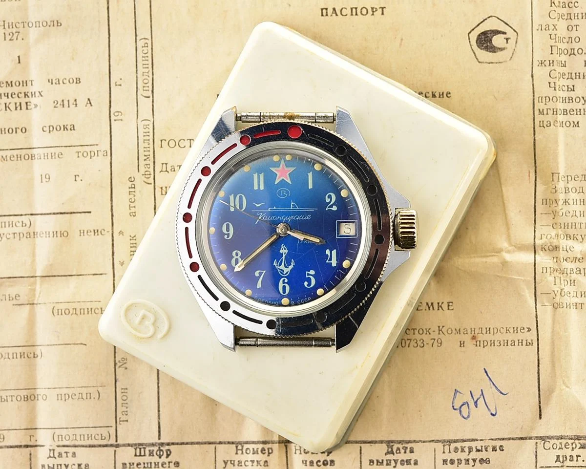 Excellent Soviet Vostok Komandirskie mechanical watch – complete with box & passport!