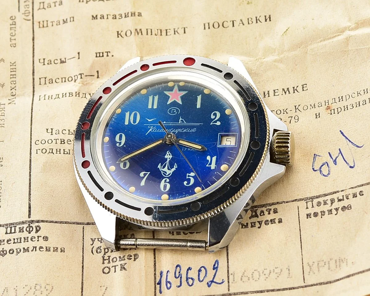 Excellent Soviet Vostok Komandirskie mechanical watch – complete with box & passport!