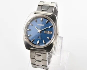 Vintage Orient Weekly Auto AAA – Blue Sunburst Day-Date Automatic with Orient’s distinctive hexagonal-link bracelet from 1970
