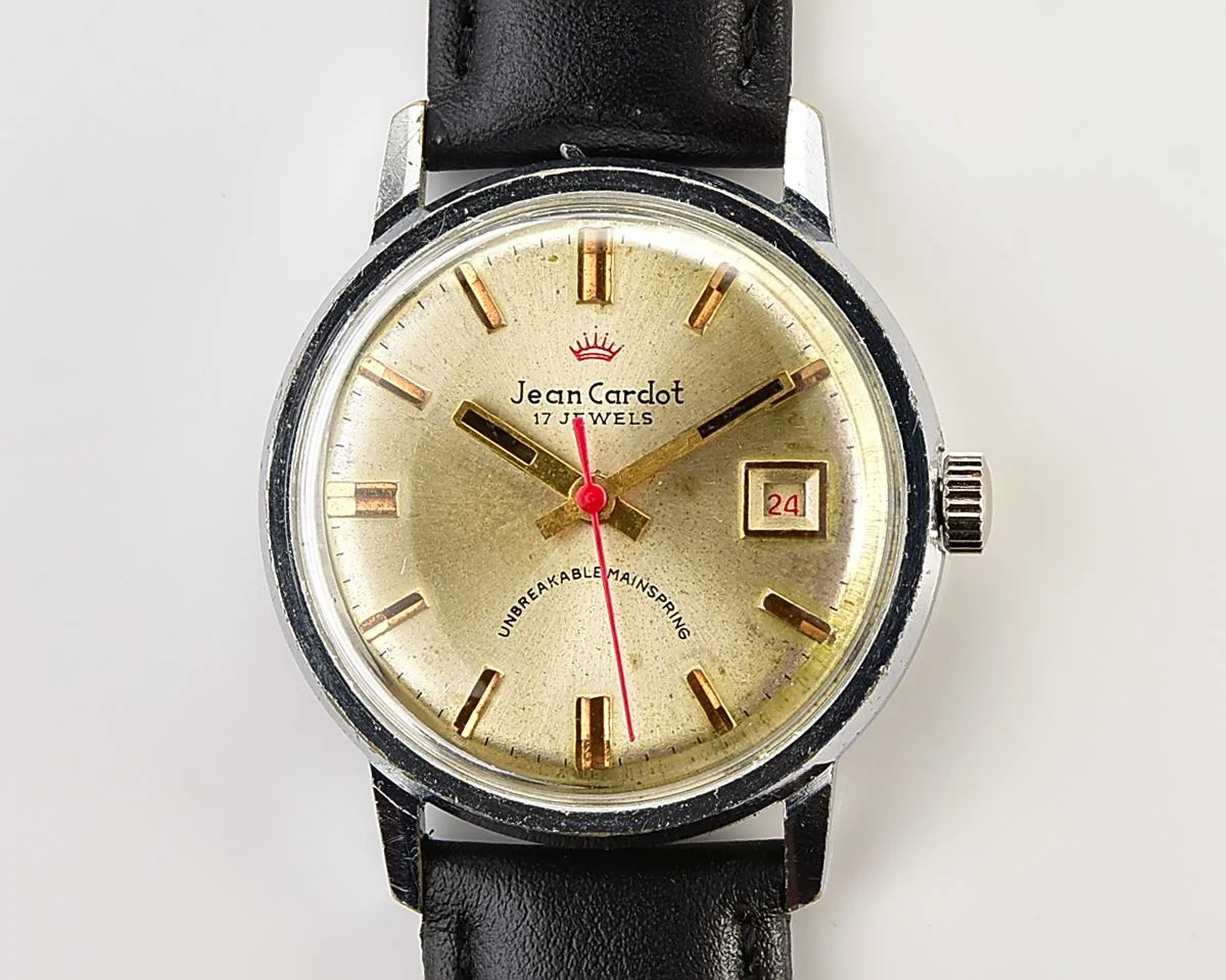 Rare: Jean Cardot mechanical watch - with "unbreakable" mainspring!