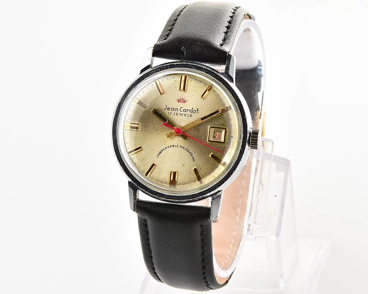 Rare: Jean Cardot mechanical watch - with "unbreakable" mainspring!