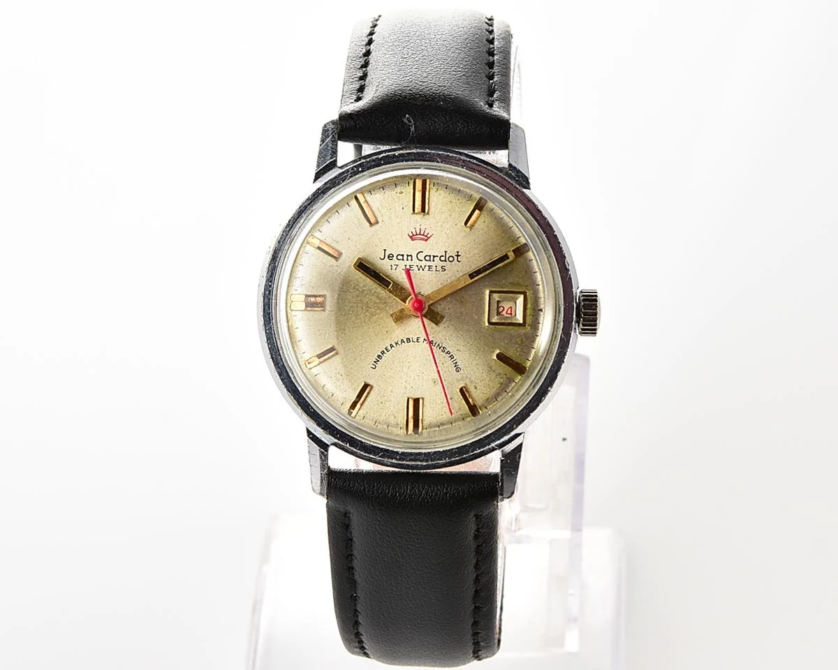 Rare: Jean Cardot mechanical watch - with "unbreakable" mainspring!