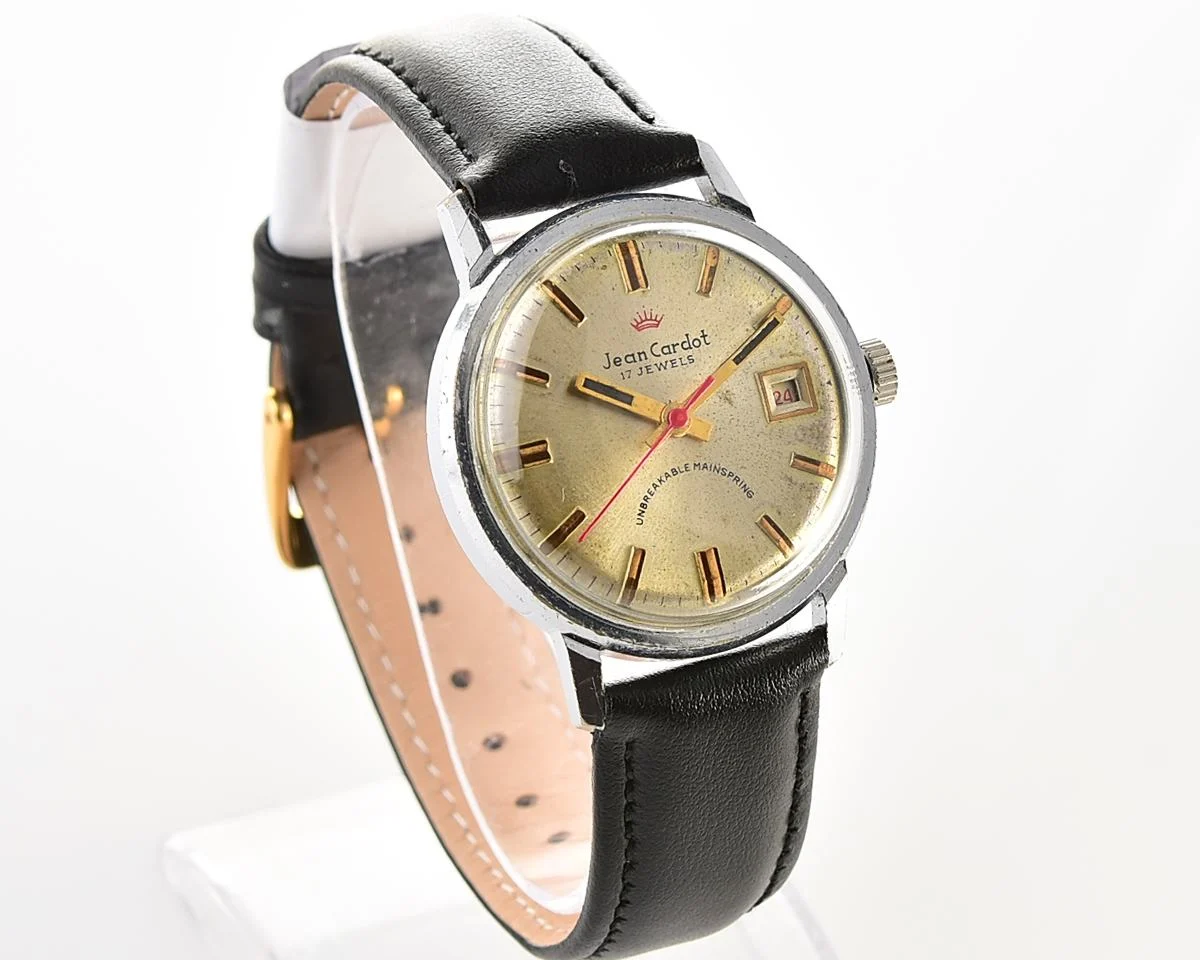Rare: Jean Cardot mechanical watch - with "unbreakable" mainspring!