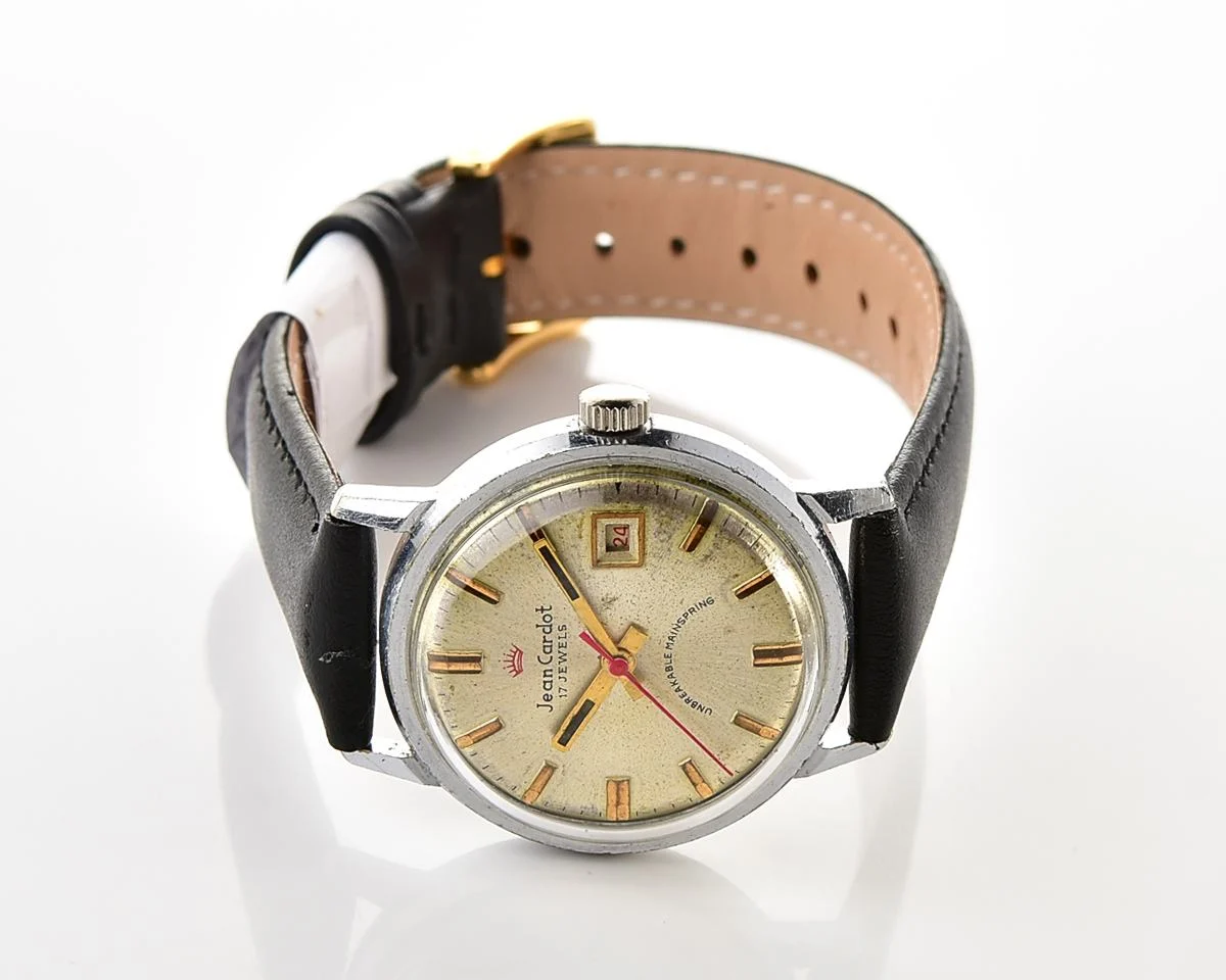 Rare: Jean Cardot mechanical watch - with "unbreakable" mainspring!