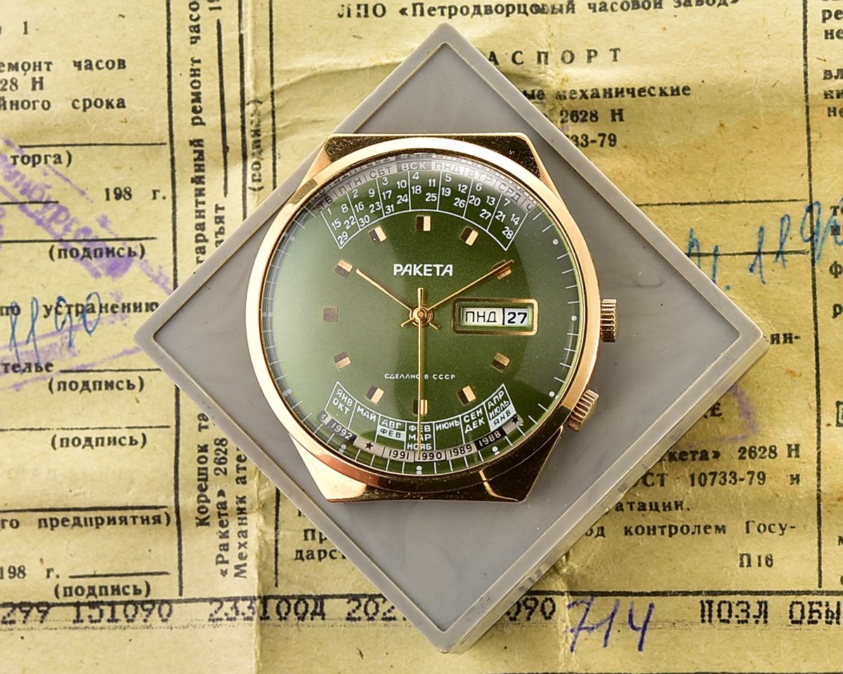 TIME CAPSULE: Vintage soviet Raketa gold-plated perpetual calendar watch – New Old Stock(NOS)!