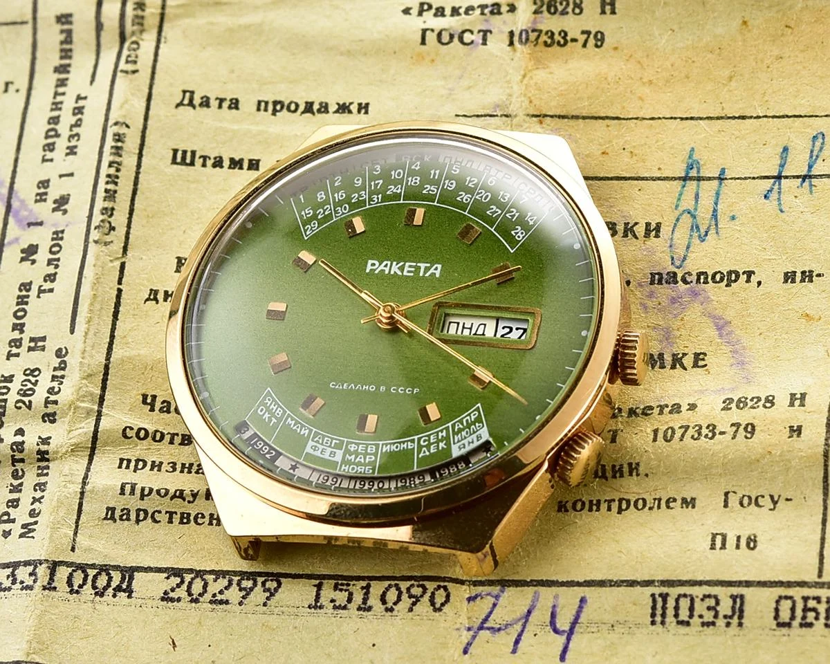 TIME CAPSULE: Vintage Soviet Raketa gold-plated perpetual calendar watch – New Old Stock (NOS)!