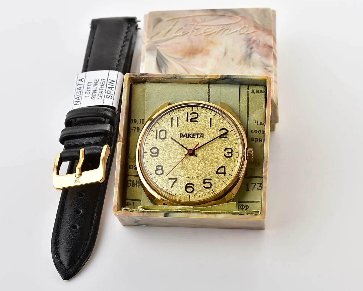 TIME CAPSULE: Vintage Soviet gold-plated Soviet Raketa watch, New Old Stock (NOS)!