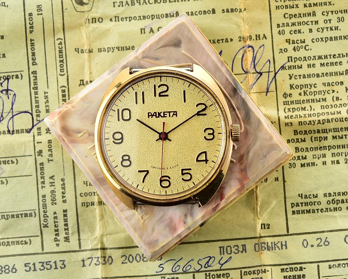 TIME CAPSULE: Vintage Soviet gold-plated Soviet Raketa watch, New Old Stock (NOS)!