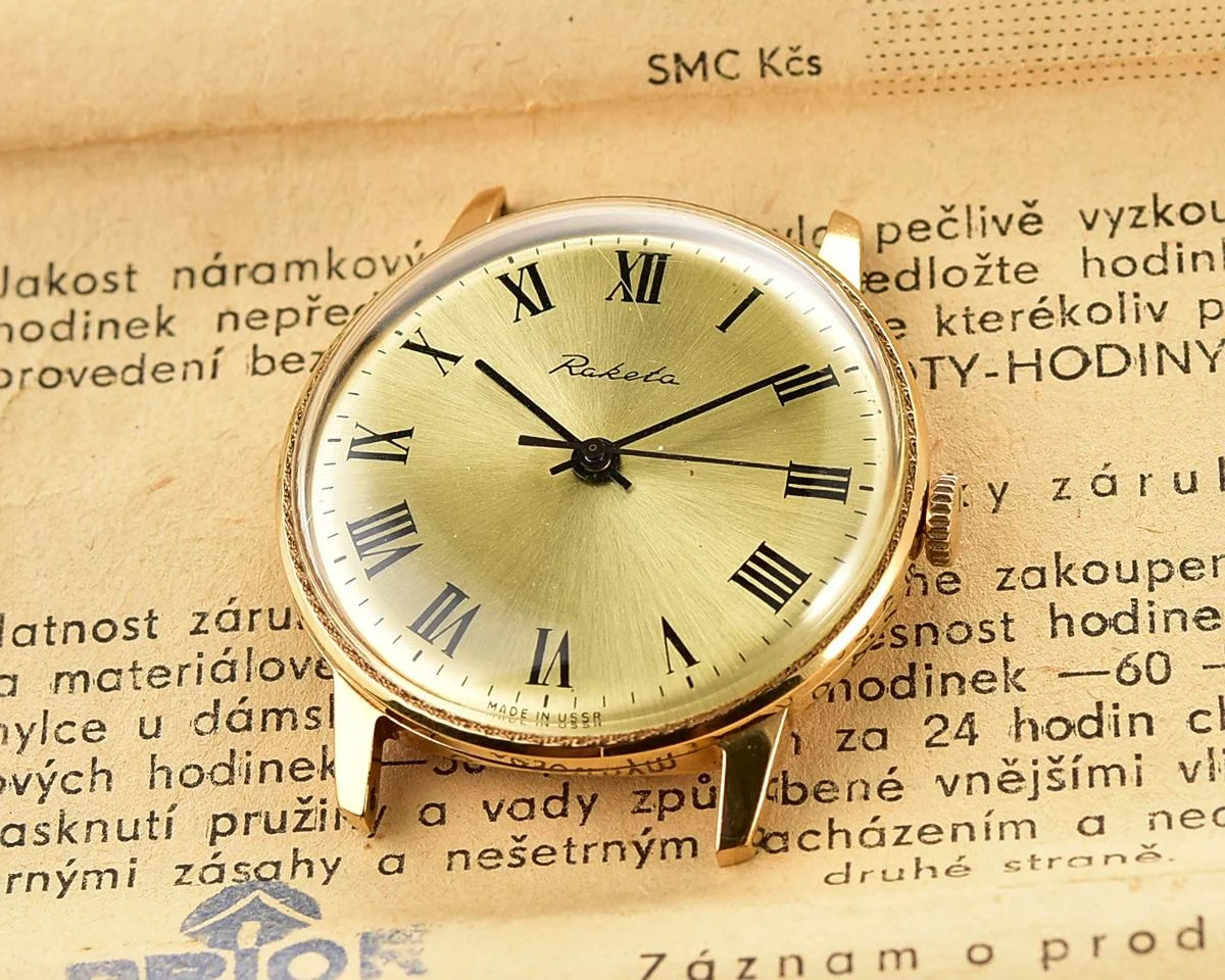 TIME CAPSULE: Vintage gold-plated Soviet Raketa watch, export version, New Old Stock (NOS)!