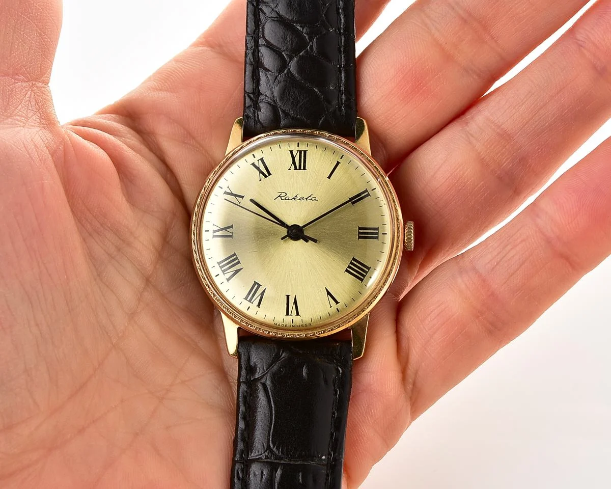 TIME CAPSULE: Vintage gold-plated Soviet Raketa watch, export version, New Old Stock (NOS)!