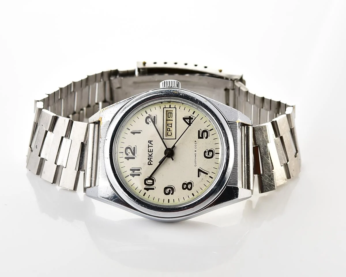 Raketa vintage mechanical wristwatch with double calendar