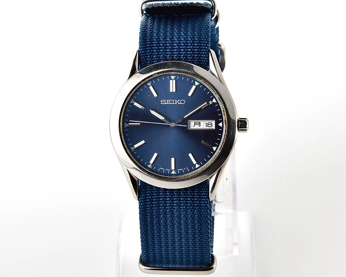 Seiko Spirit stainless steel quartz day-date watch with NATO strap