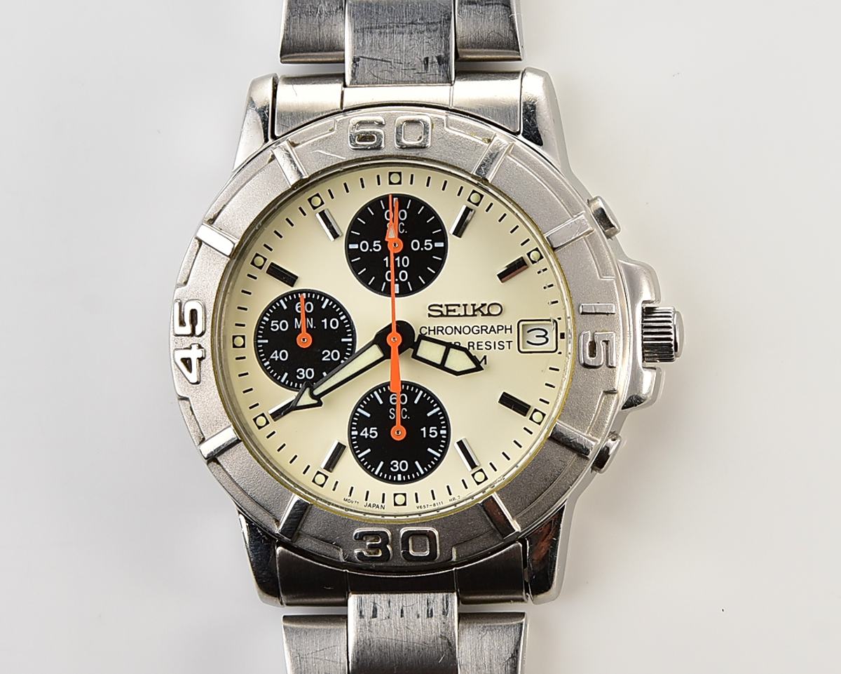 Vintage 2001 Seiko Chronograph - Rare Cream Panda Dial & Orange Hands