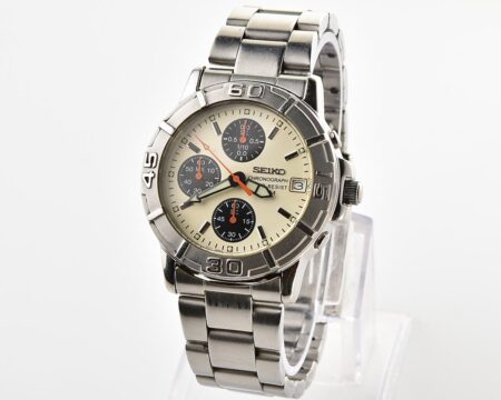 Vintage 2001 Seiko Chronograph - Rare Cream Panda Dial & Orange Hands