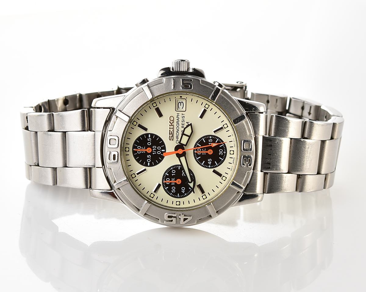 Vintage 2001 Seiko Chronograph - Rare Cream Panda Dial & Orange Hands